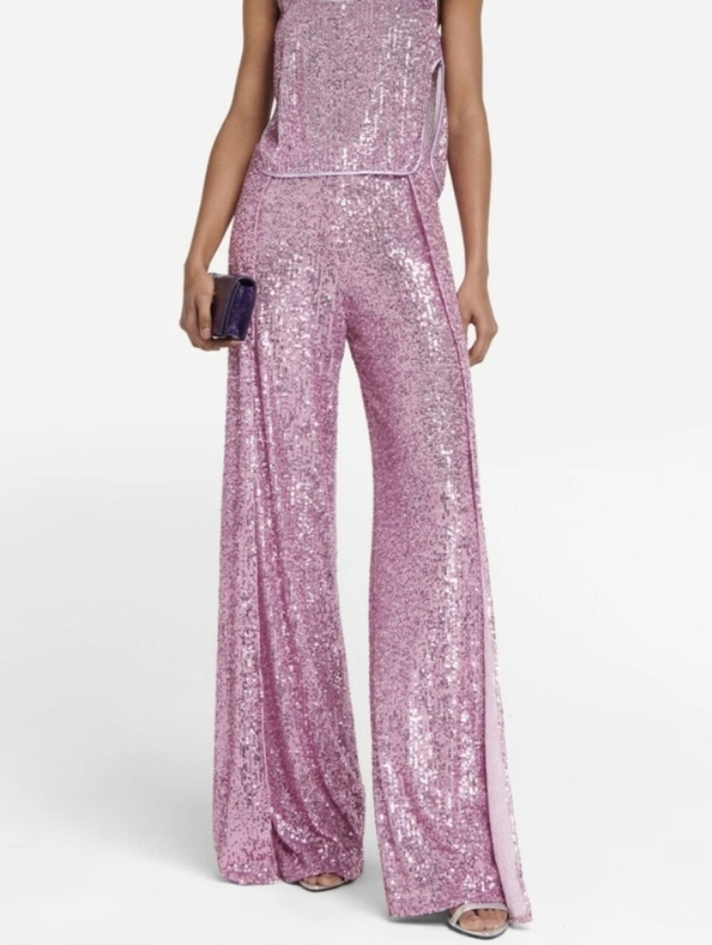 SS23 Tom Ford Sequin Wide-Leg Jumpsuit Pants - Pink Size 46